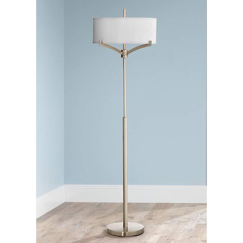 Image 1 Tremont Brushed Steel Floor Lamp with White Shade
