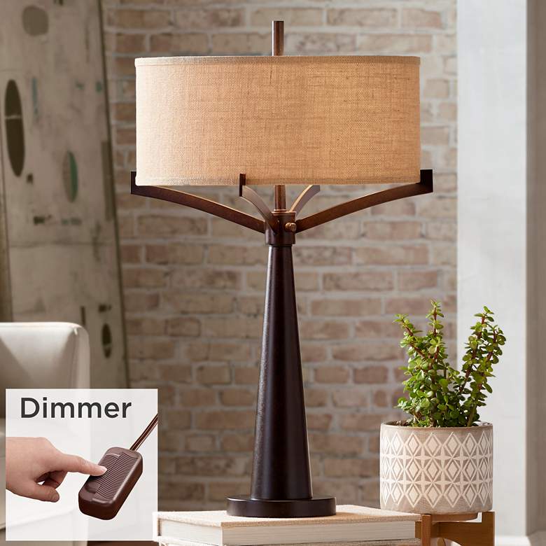 Tremont Industrial Bronze 2-Light Lamp with Table Top Dimmer
