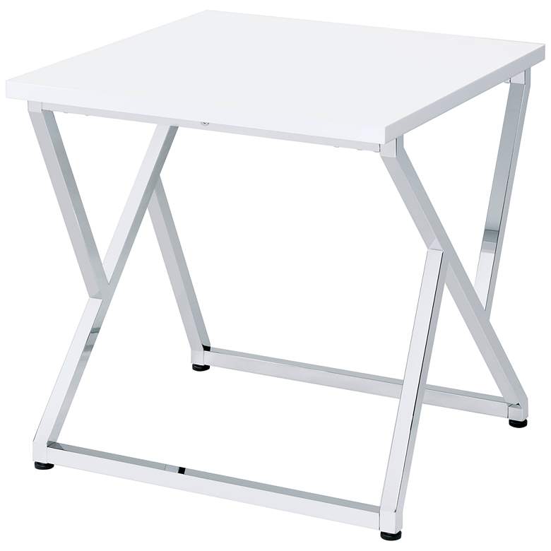 Image 2 Trenchly 24 inch Wide Gloss White Steel Square End Table