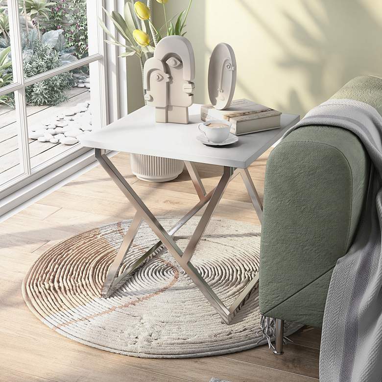Image 5 Trenchly 24" Wide Gloss White Steel Square End Table more views
