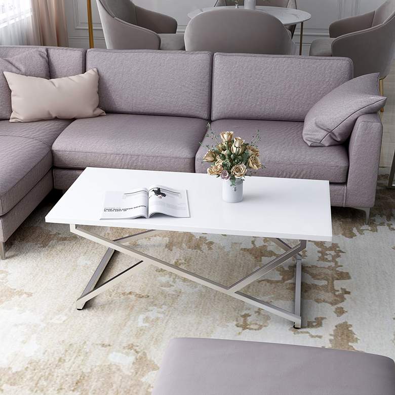 Image 1 Trenchly 47 1/2"W Gloss White Steel Rectangular Coffee Table
