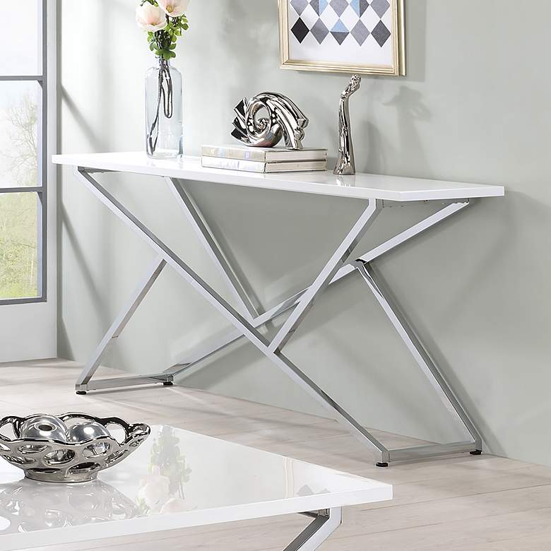 Image 1 Trenchly 60" Wide Gloss White Steel Rectangular Console Table