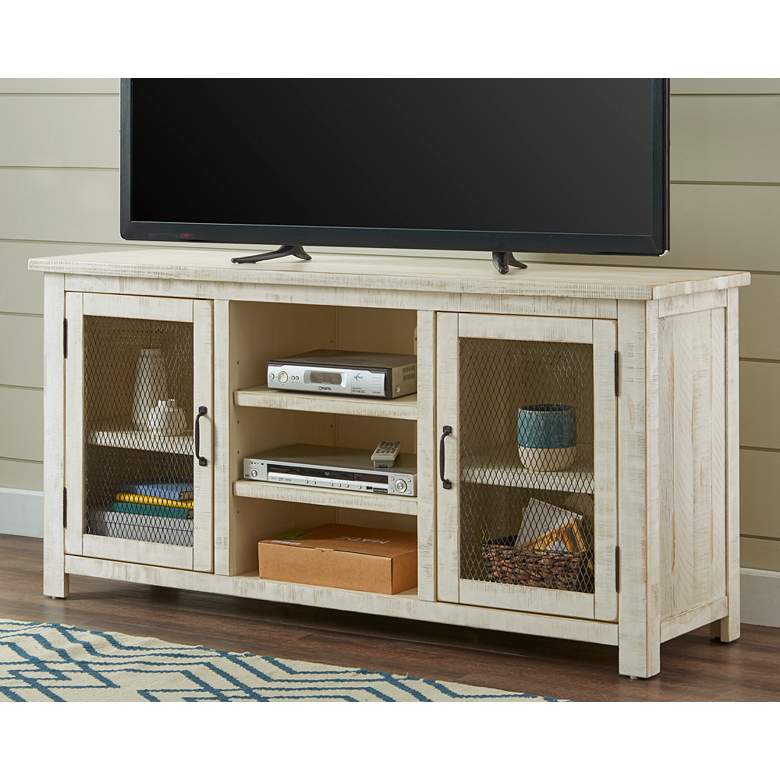 Image 1 Trent 60" Wide Antique White 2-Door Wood TV Stand Console