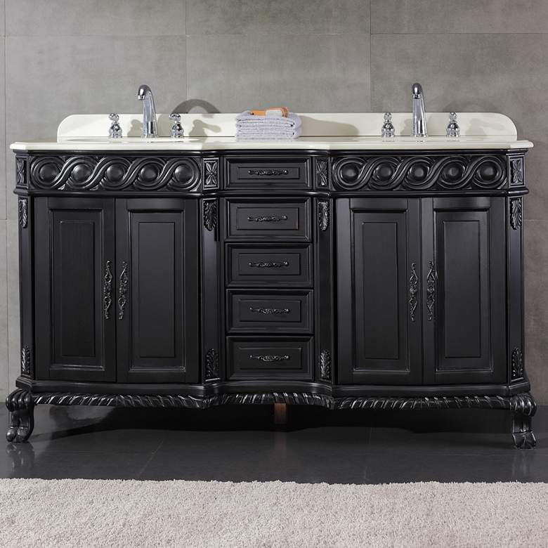 Image 1 Trent 60 Wide Antique Black 4-Door Double Sink Vanity