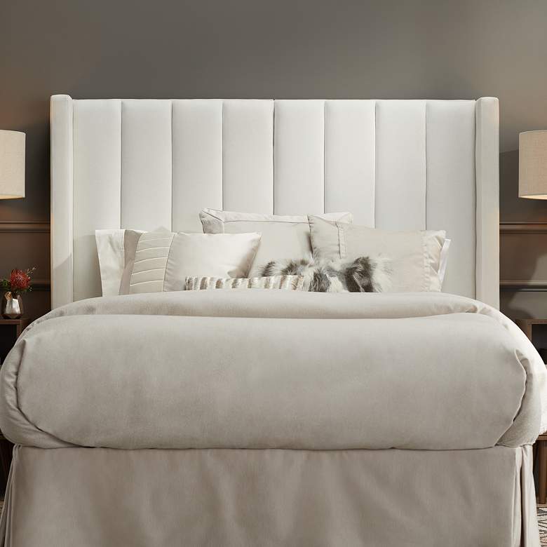 Image 2 Trent Channel Tufted White Fabric Queen Hanging Headboard