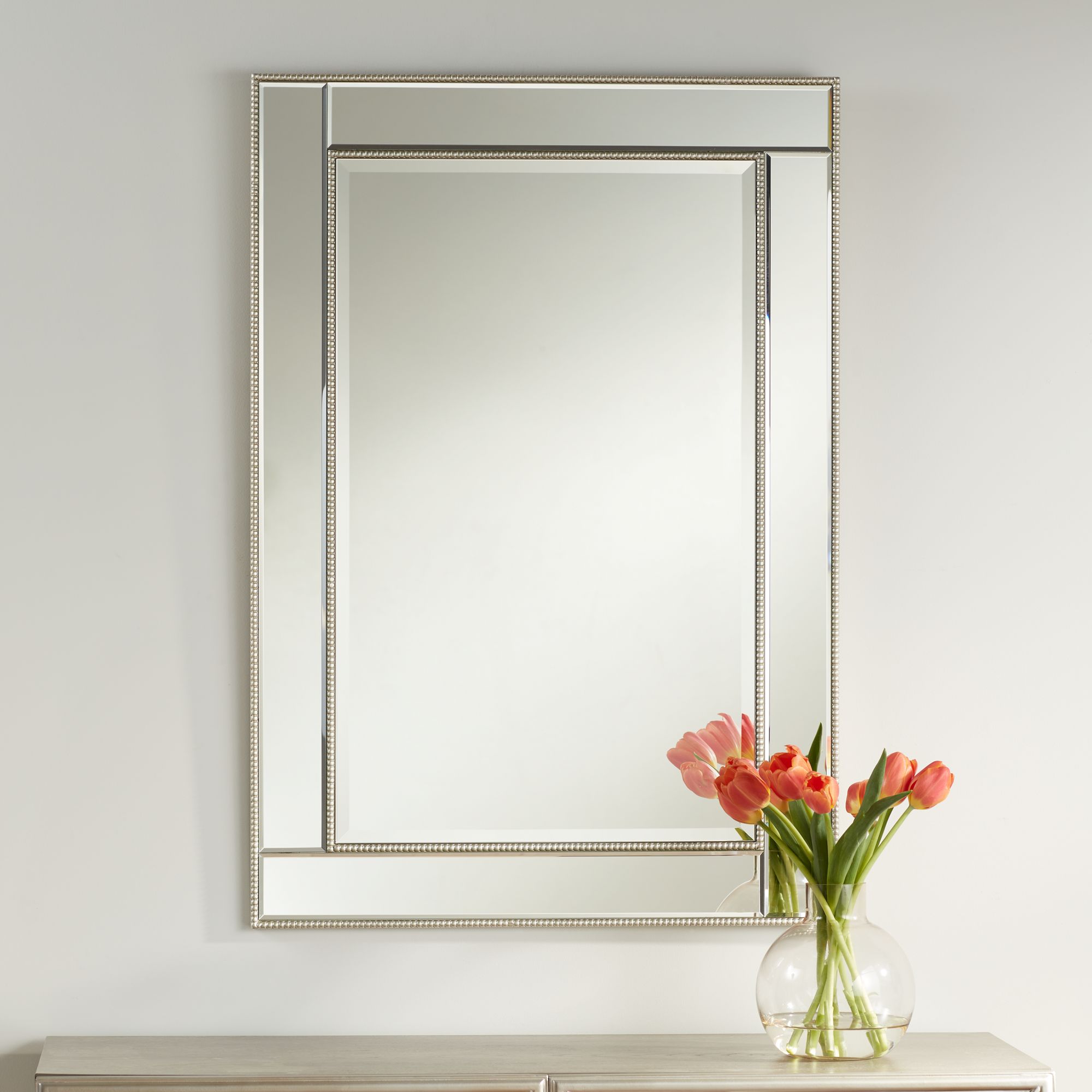 Champagne Bead Silver 40 sold x 30-Inch Beveled Rectangle Wall Mirror