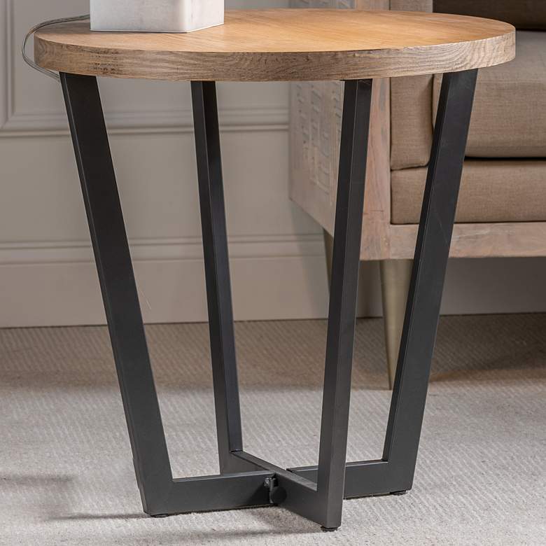 Image 1 Trenton 23 3/4 inch Wide Black Iron and Wood Round End Table