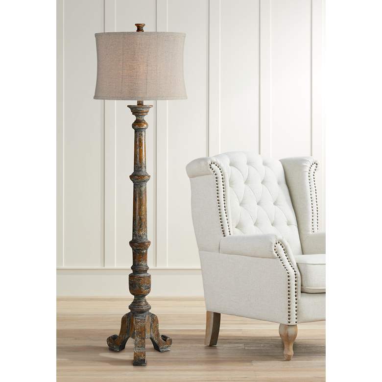 Image 1 Trenton 64" Medium Brown with Gray Distressed Floor Lamp