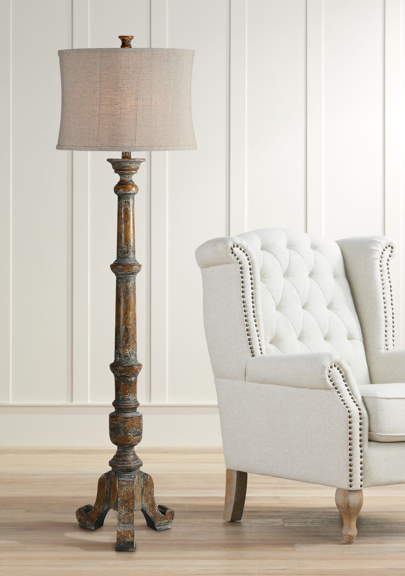 distressed cream floor lamp