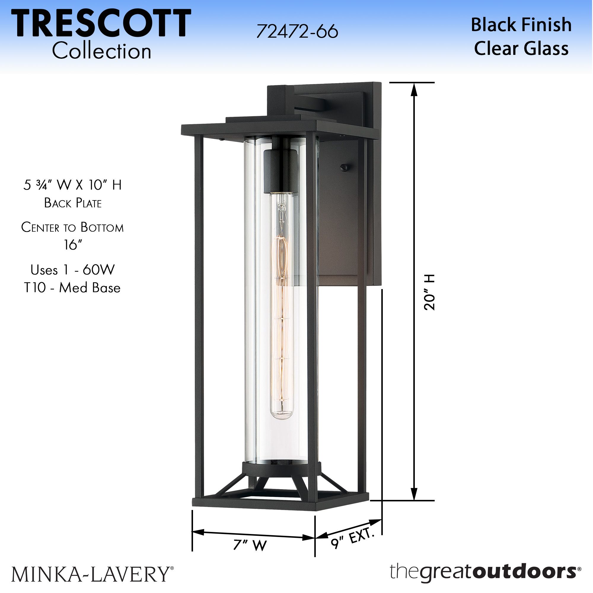 Trescott 20" High Black Outdoor Wall Light