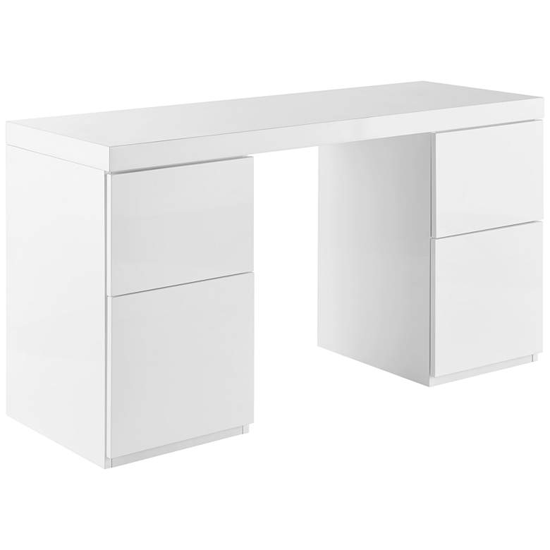 Image 1 Tresero 55 inch Wide White Lacquer Wood 4-Drawer Desk