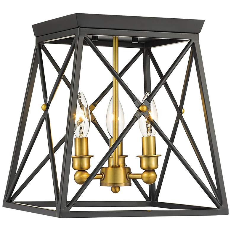 Image 3 Trestle 11" Wide Matte Black and Olde Brass Ceiling Light