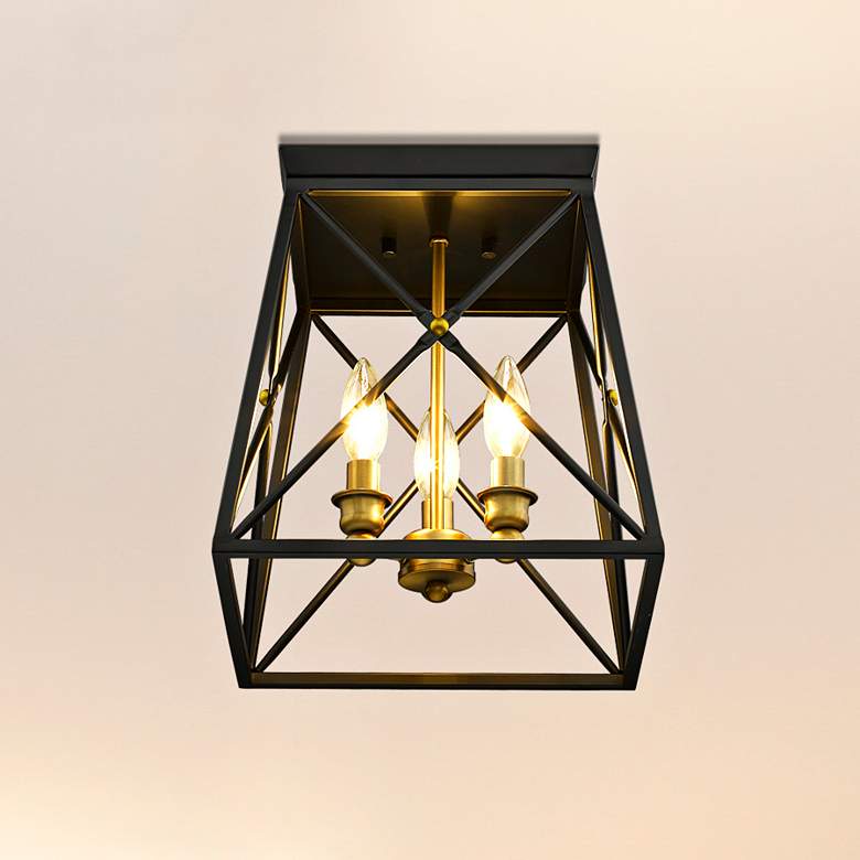 Image 2 Trestle 11" Wide Matte Black and Olde Brass Ceiling Light