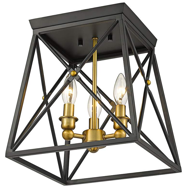 Image 6 Trestle 11" Wide Matte Black and Olde Brass Ceiling Light more views