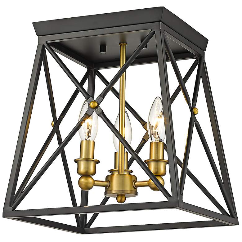 Image 7 Trestle 11" Wide Matte Black and Olde Brass Ceiling Light more views