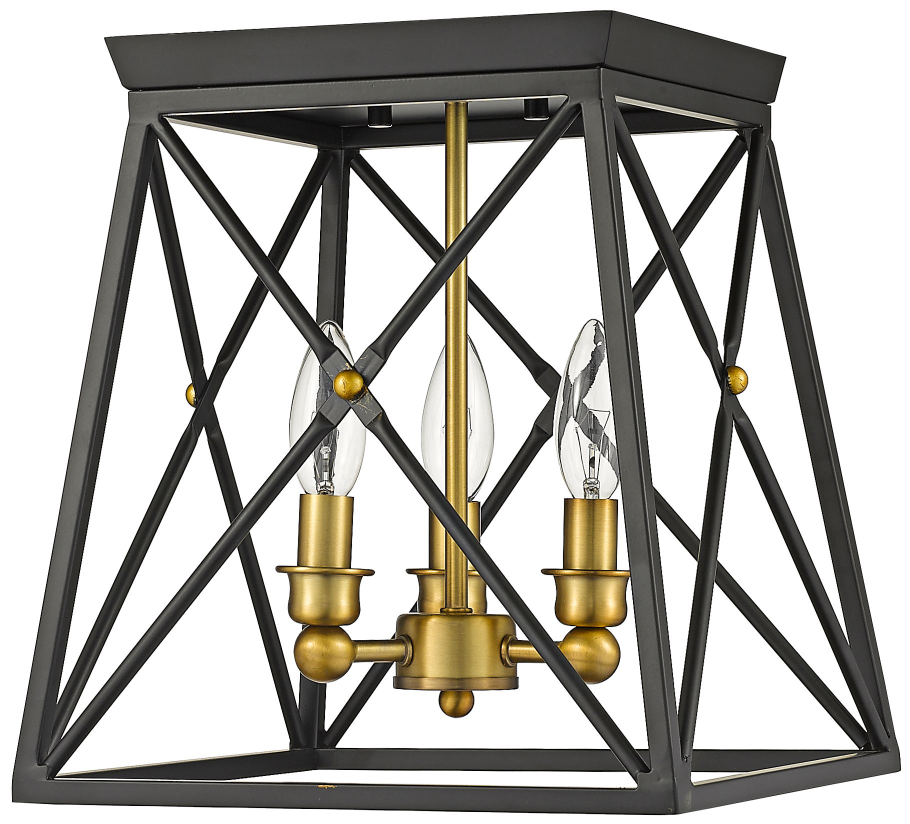Trestle 11" Wide Matte Black and Olde Brass Ceiling Light in scene