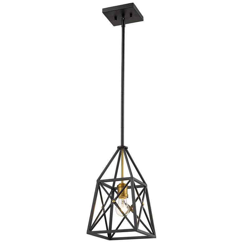 Image 1 Trestle by Z-Lite Matte Black + Olde Brass 1 Light Mini Pendant