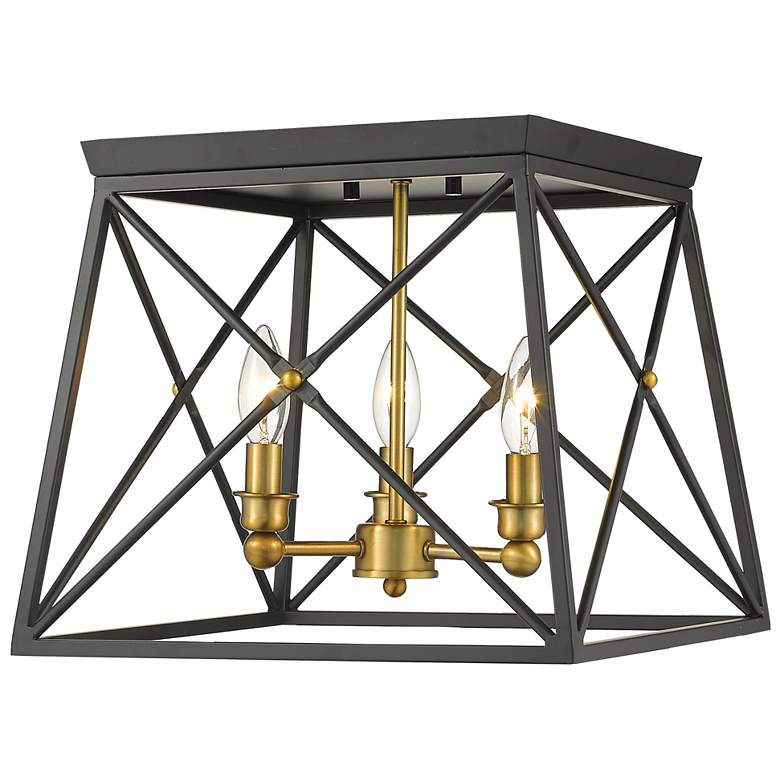 Image 1 Trestle by Z-Lite Matte Black + Olde Brass 3 Light Flush Mount