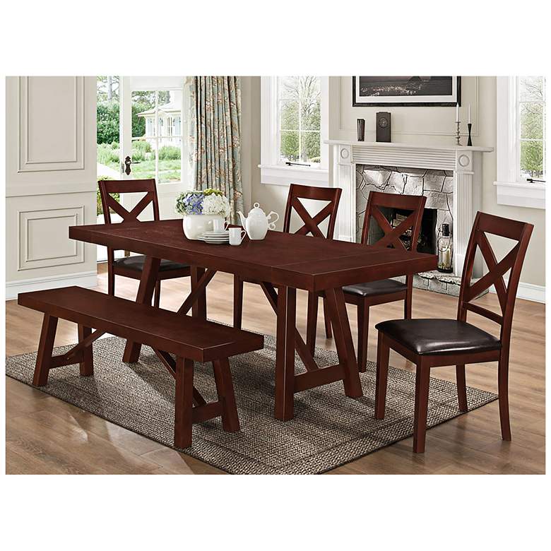 Image 1 Trestle Espresso Wood 6-Piece Dining Table and Chair Set