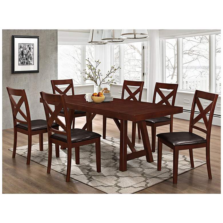 Image 1 Trestle Espresso Wood 7-Piece Dining Table and Chair Set