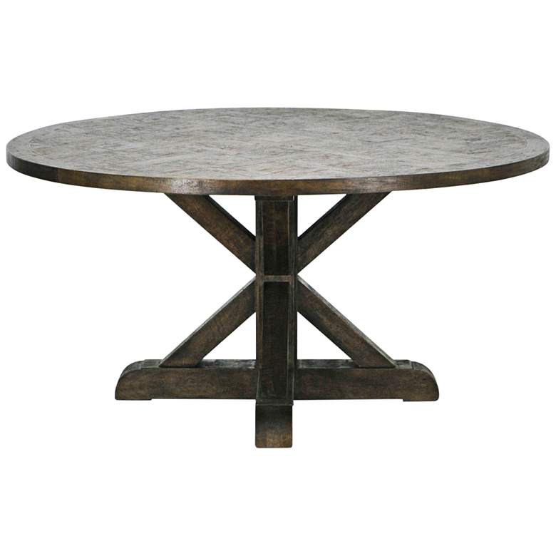 Image 1 Trestle Provincial 60 inchW Driftwood Brown Round Dining Table
