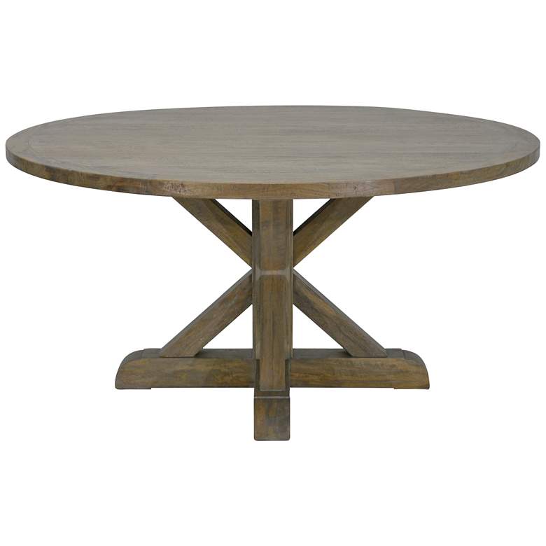 Image 1 Trestle Provincial 60 inchW Salvage Gray Wood Round Dining Table