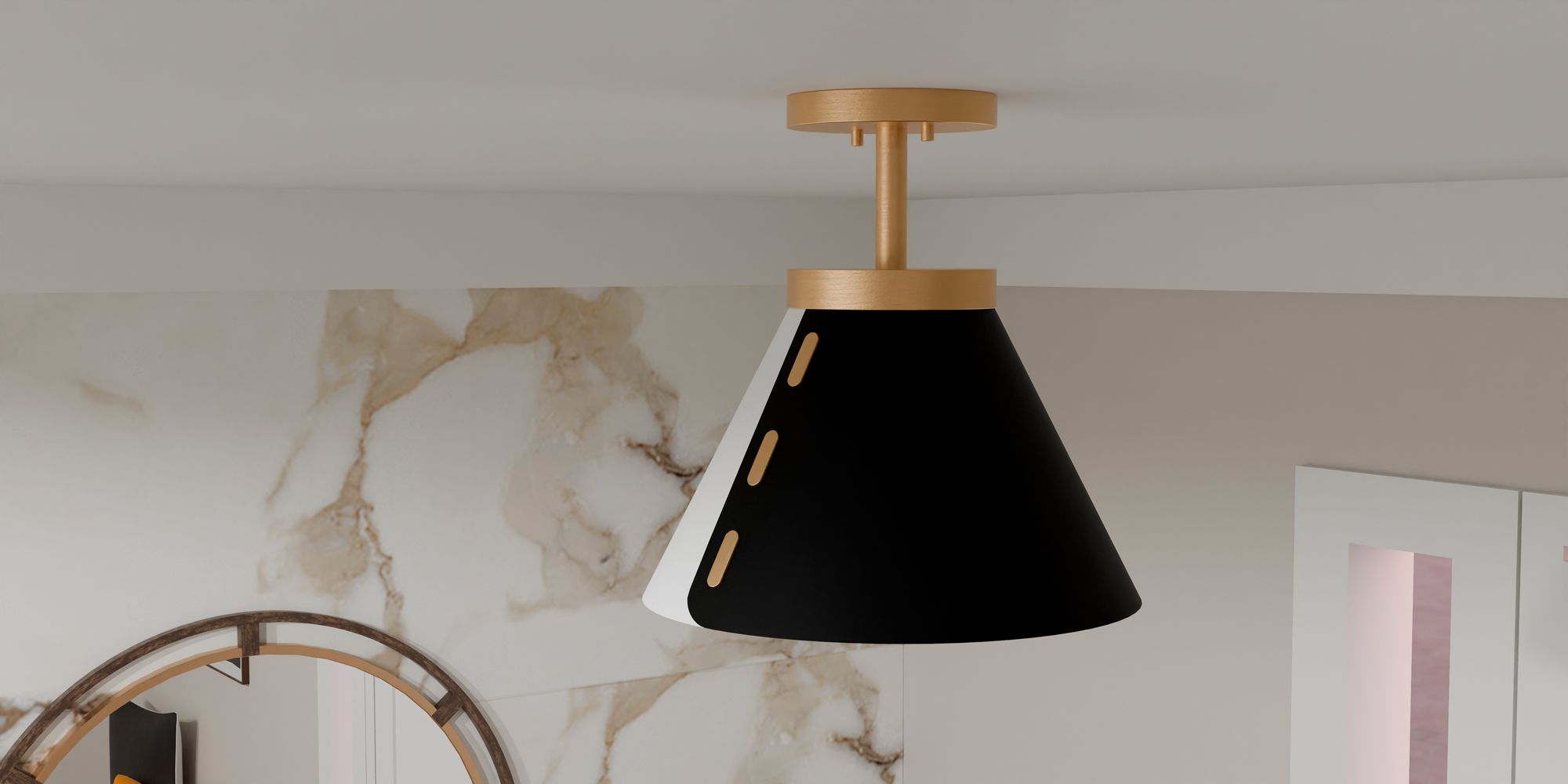 Trette 1-Light Brushed Weathered Brass Semi-Flush Mount Light