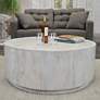 Treva 42" Wide Distressed White Wood Round Coffee Table
