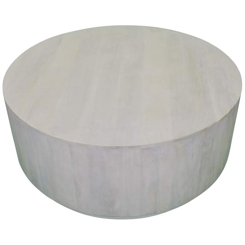 Image 4 Treva 42" Wide Distressed White Wood Round Coffee Table more views