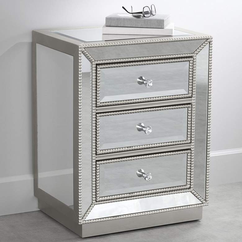 Image 2 Trevi 20 inch Wide 3-Drawer Silver Mirrored Accent Table