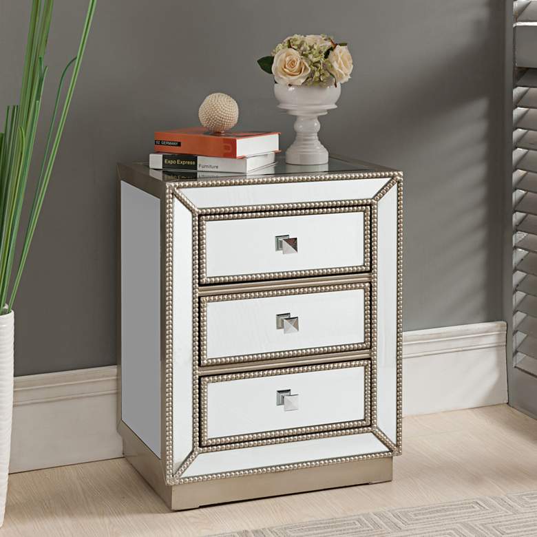 Image 2 Trevi 20" Wide 3-Drawer Warm Antique Silver Mirrored Accent Table