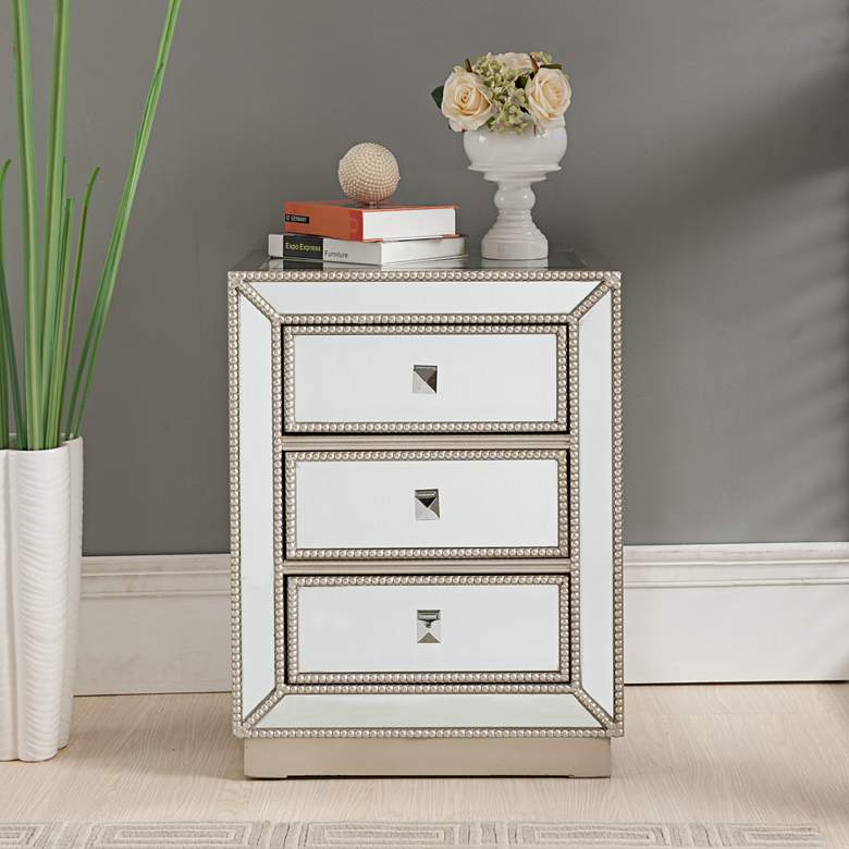 Image 6 Trevi 20" Wide 3-Drawer Warm Antique Silver Mirrored Accent Table more views