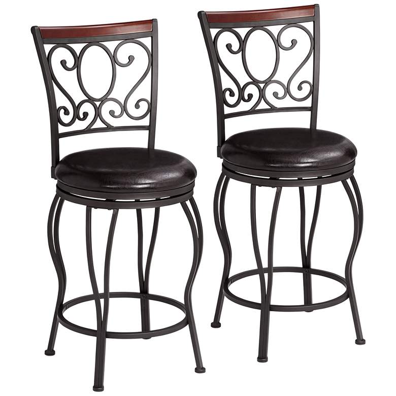 Image 2 Trevi 24" High Traditional Style Swivel Counter Stools Set of 2