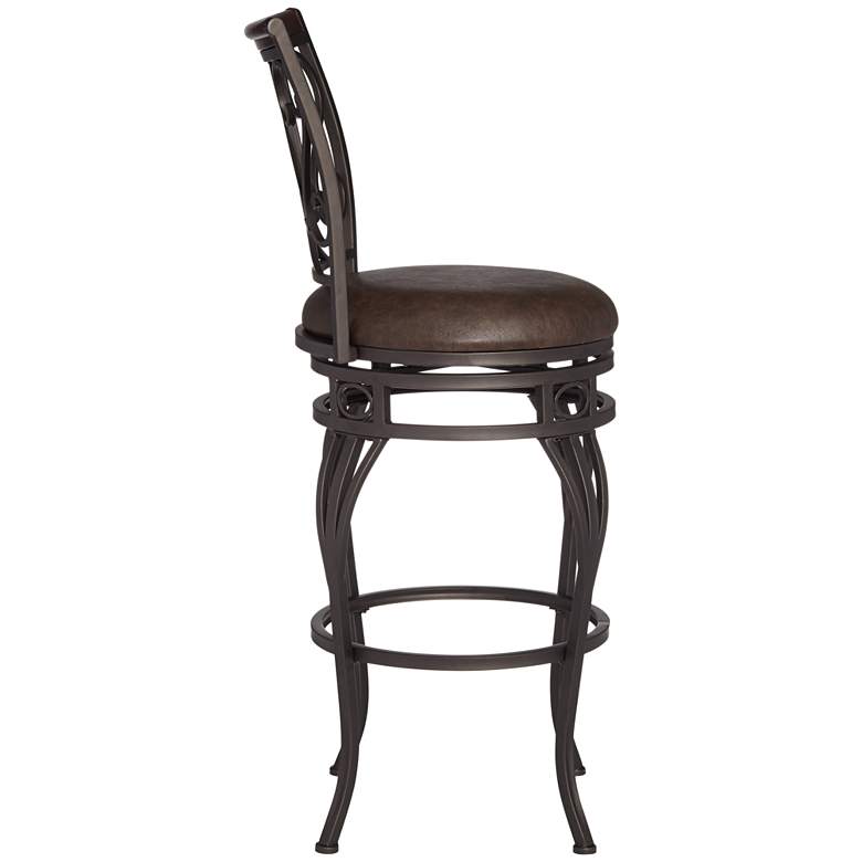 Image 6 Trevi 26 1/2 inch Wood and Bronze Metal Scroll Back Swivel Counter Stool more views