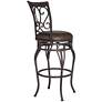 Trevi 26 1/2" Wood and Bronze Metal Scroll Back Swivel Counter Stool in scene
