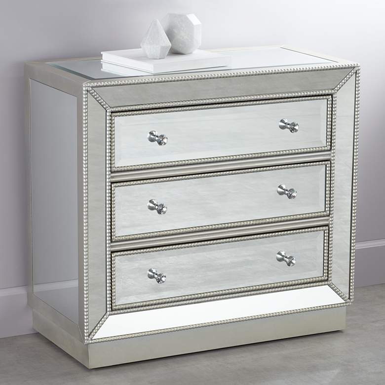 Image 2 Trevi 32 inch Wide 3-Drawer Silver Mirrored Accent Chest