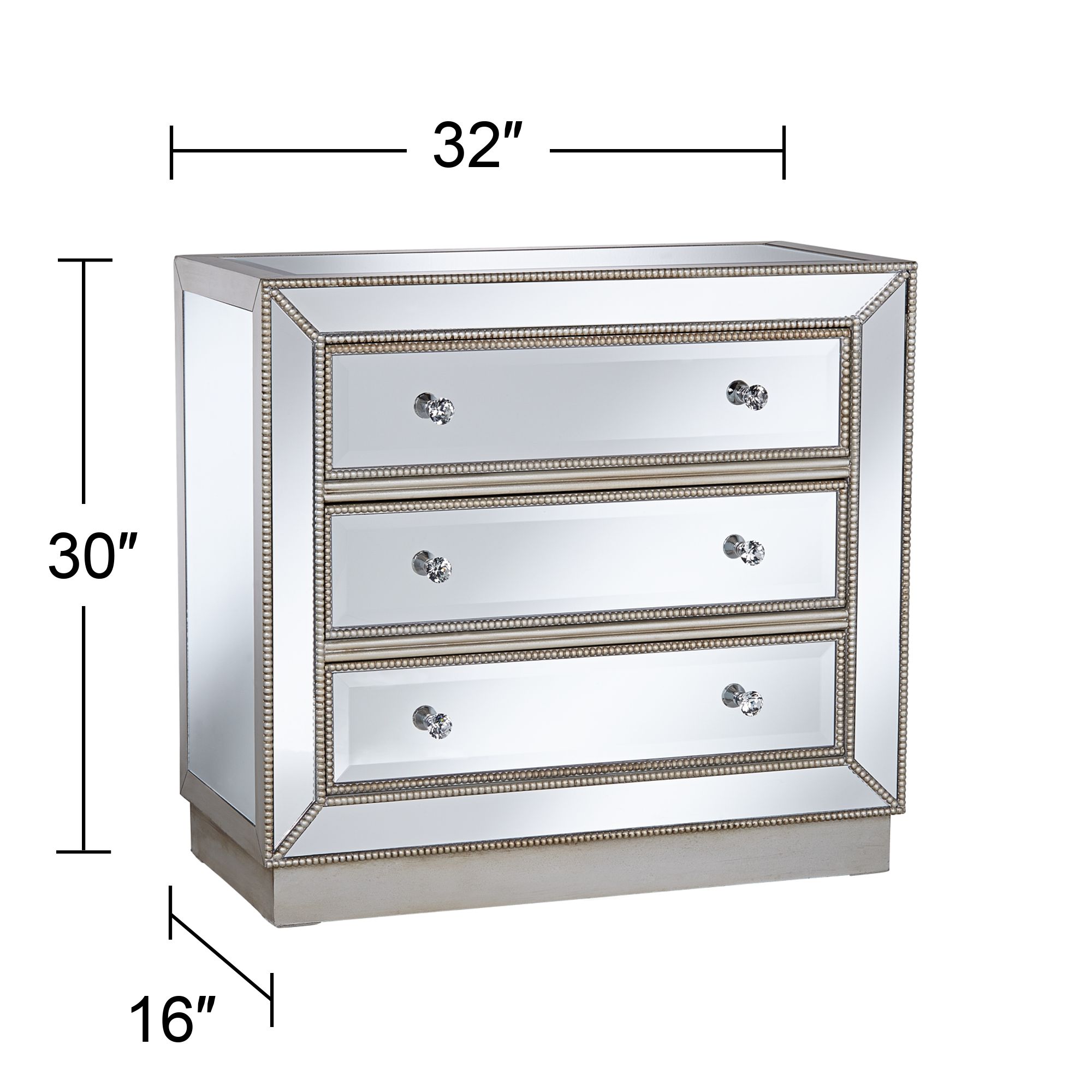 Trevi 32" Wide 3-Drawer Silver Mirrored Accent Chest in scene