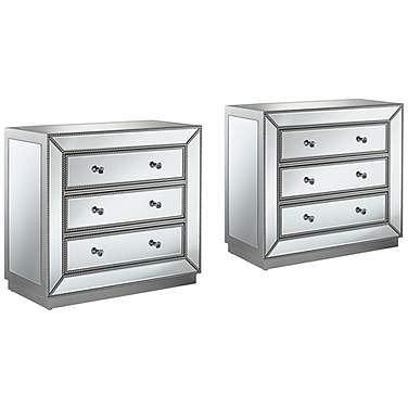 Trevi 32" Wide Mirrored Silver 3-Drawer Accent Chests Set of 2