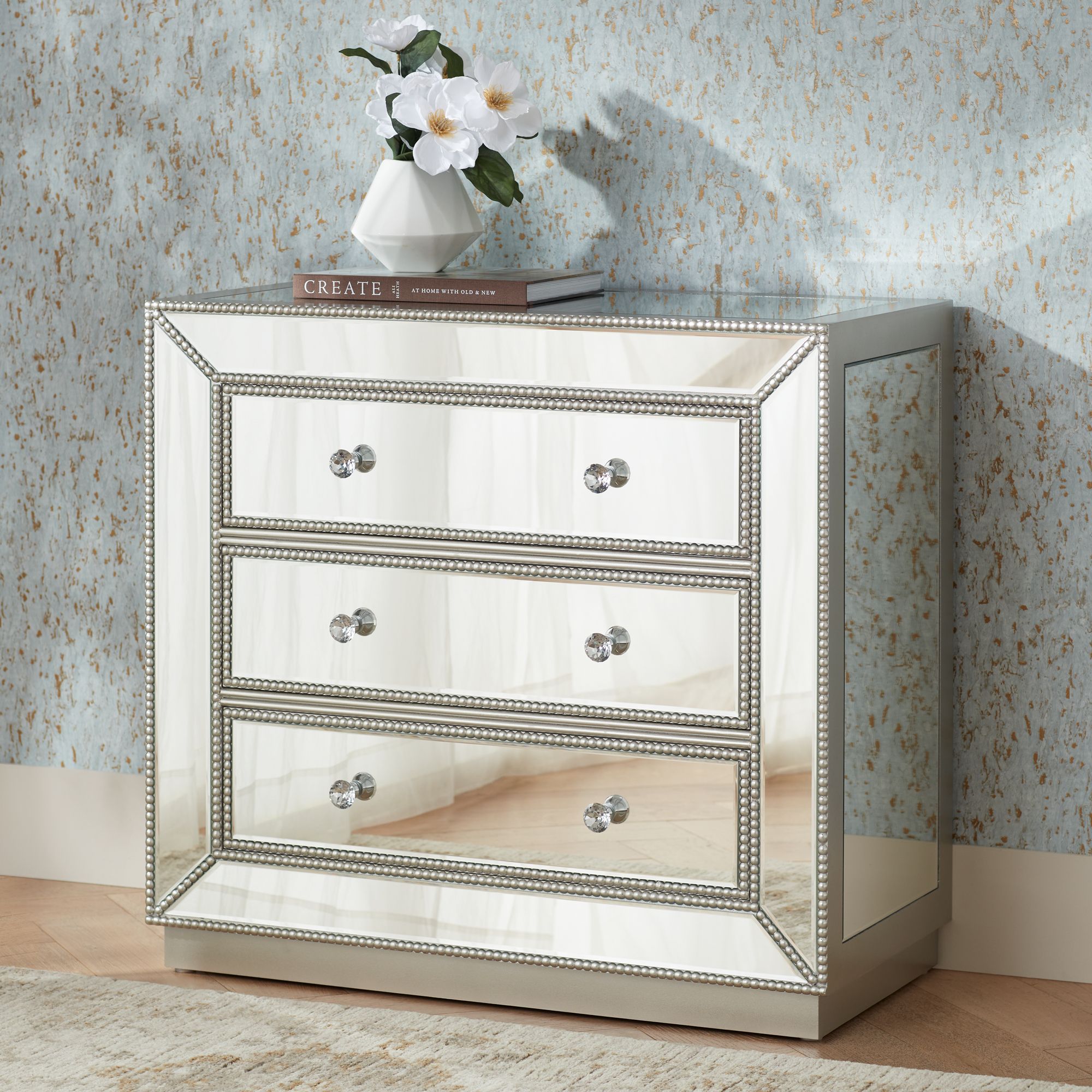 Trevi 32" Wide Mirrored Silver 3-Drawer Accent Chests Set of 2