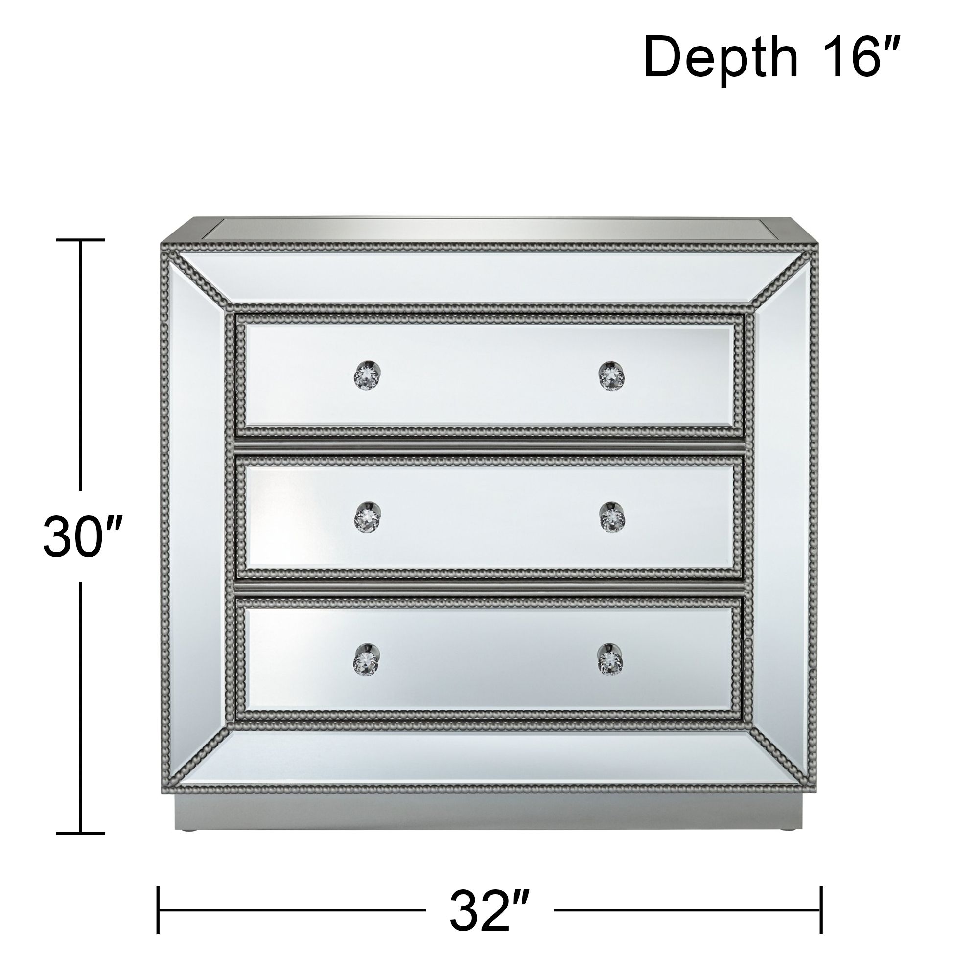 Trevi 32" Wide Mirrored Silver 3-Drawer Accent Chests Set of 2