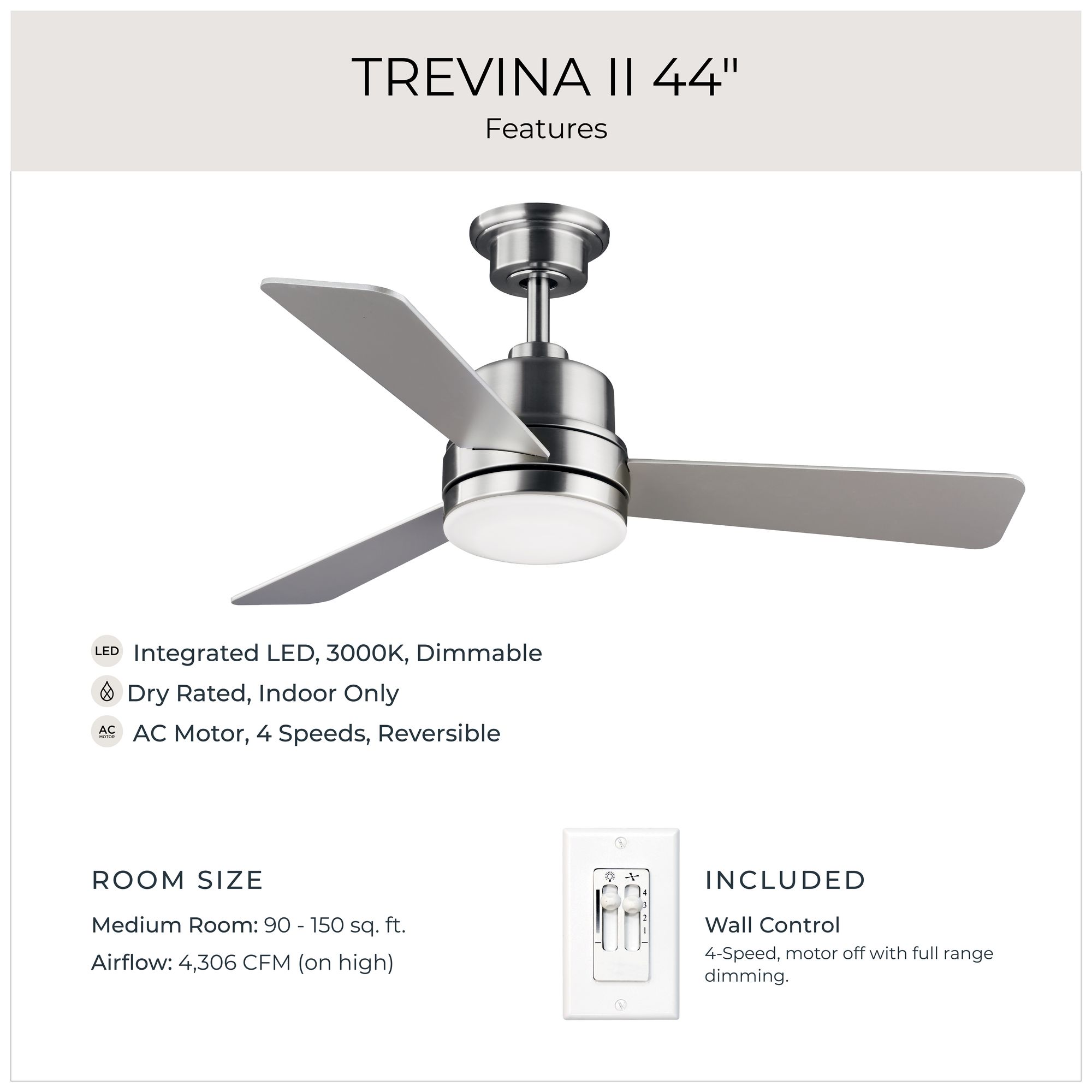 Trevina II Collection 44" Three-Blade Ceiling Fan