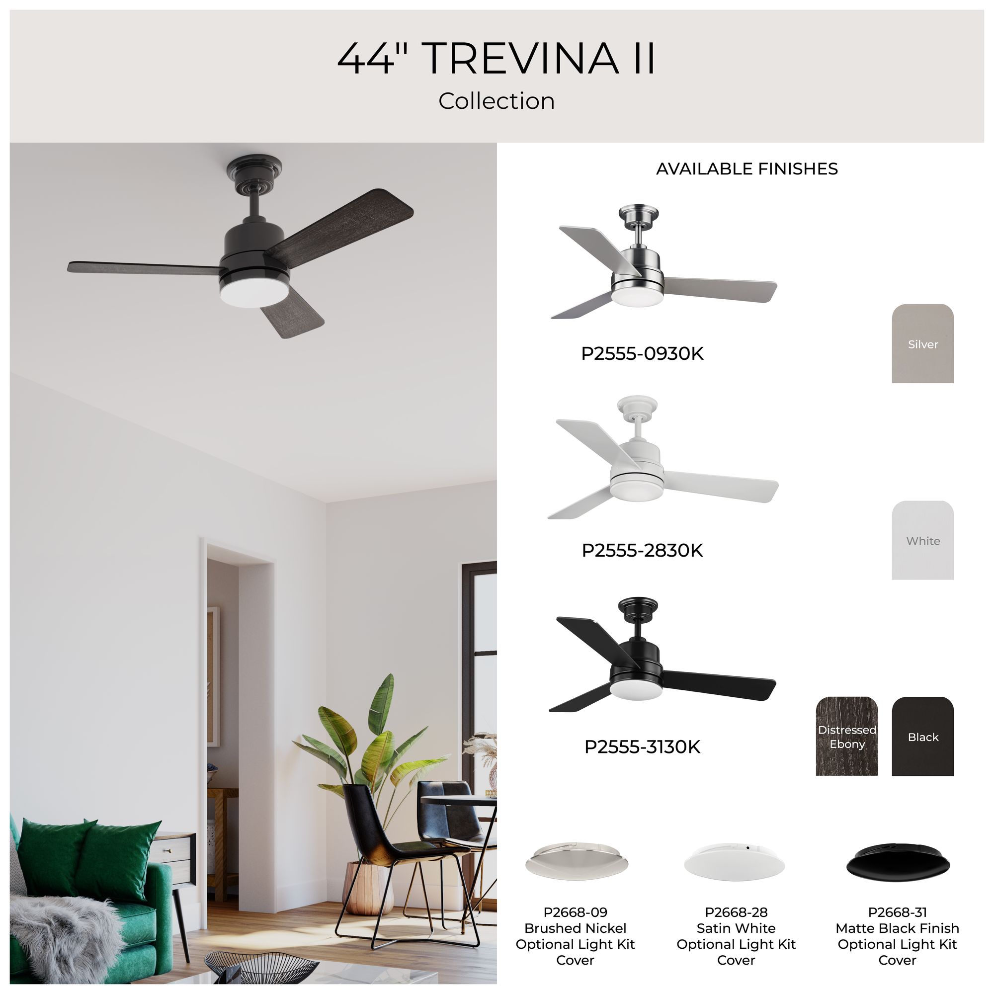 Trevina II Collection 44" Three-Blade Ceiling Fan