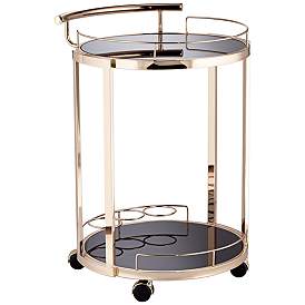 Image3 of Treviso 19" Wide Black Glass and Gold Round Serving Bar Cart