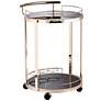 Treviso 19" Wide Black Glass and Gold Round Serving Bar Cart in scene