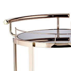 Image4 of Treviso 19" Wide Black Glass and Gold Round Serving Bar Cart more views