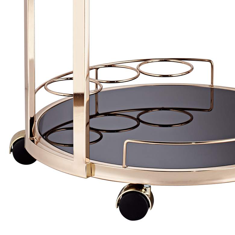 Image 5 Treviso 19 inch Wide Black Glass and Gold Round Serving Bar Cart more views
