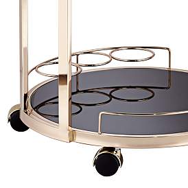 Image5 of Treviso 19" Wide Black Glass and Gold Round Serving Bar Cart more views