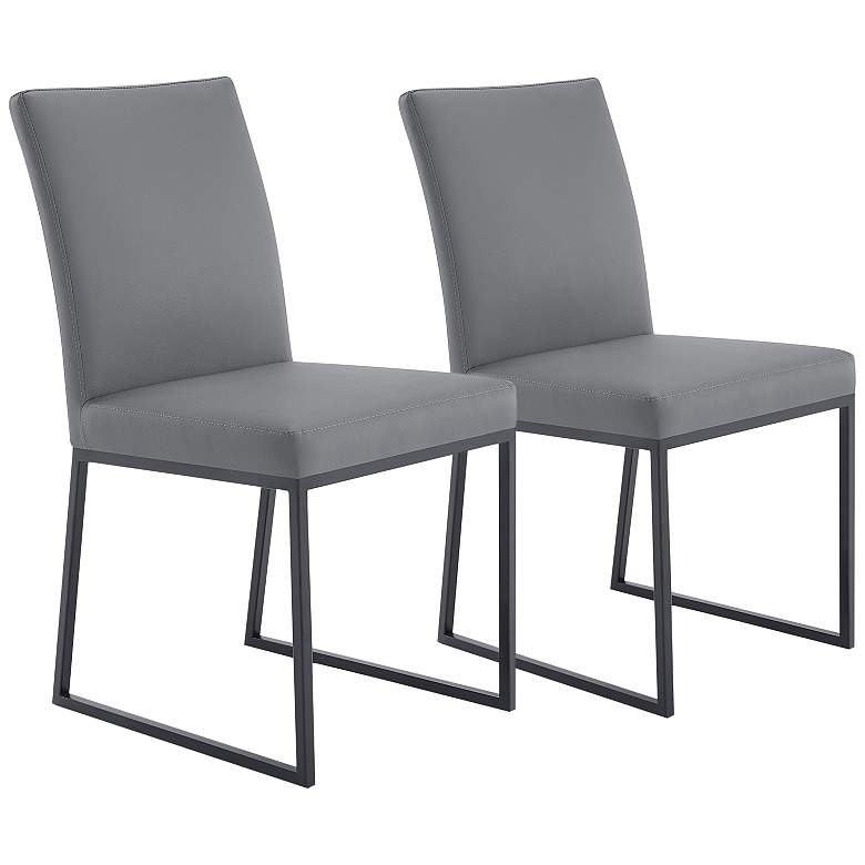 Image 1 Trevor Dining Chair in Matte Black Finish and Gray Faux Leather Set of 2