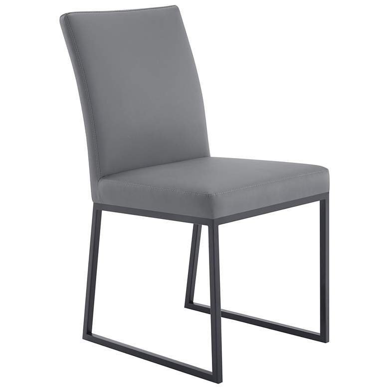 Image 3 Trevor Dining Chair in Matte Black Finish and Gray Faux Leather Set of 2 more views