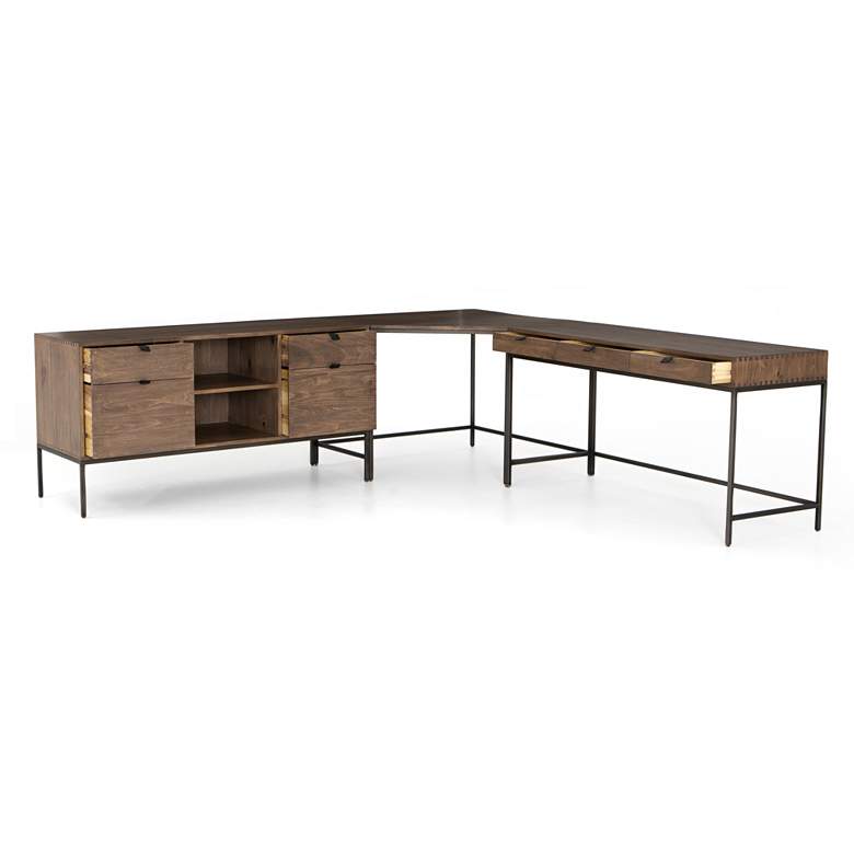 Image 5 Trey 101 1/2 inch Wide Auburn Poplar Desk System with Filing Credenza more views